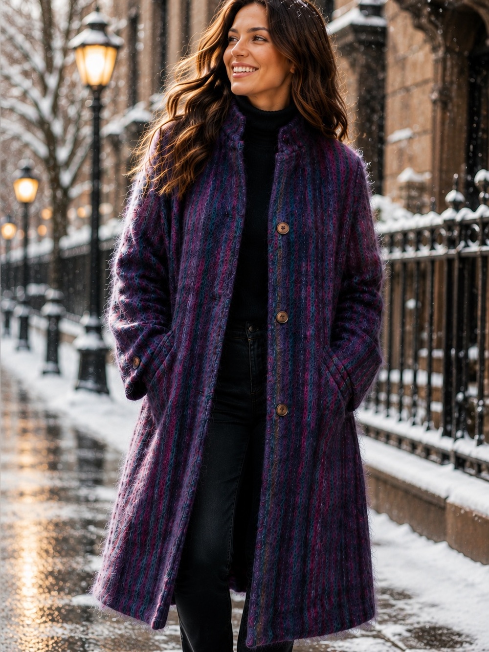Vintage Paul Levy Mohair Vertical Stripe Longline Coat